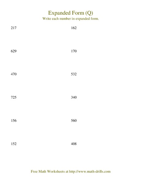 Expanded Form (Q) Worksheet
