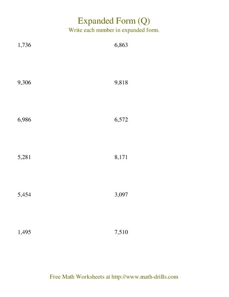 Expanded Form (Q) Worksheet