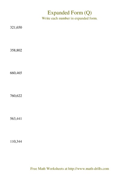 Expanded Form (Q) Worksheet