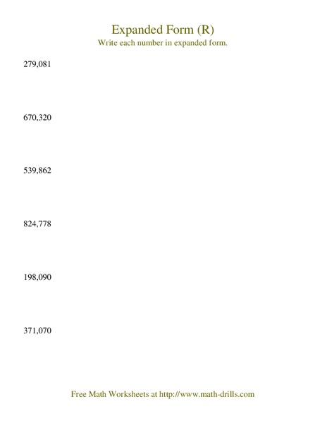 Expanded Form (R) Worksheet