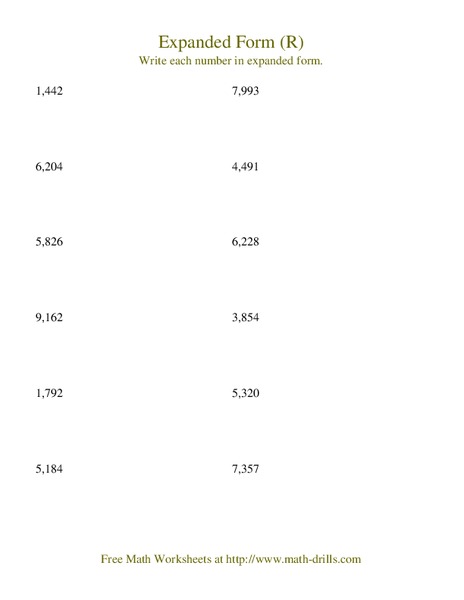 Expanded Form (R) Worksheet