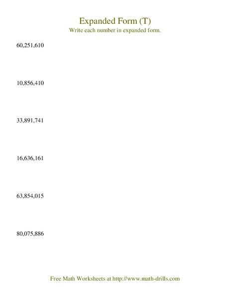 Expanded Form (T) Worksheet