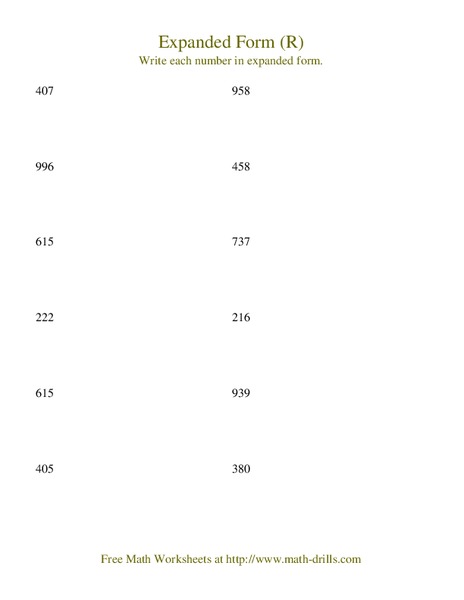 Expanded Form (R) Worksheet