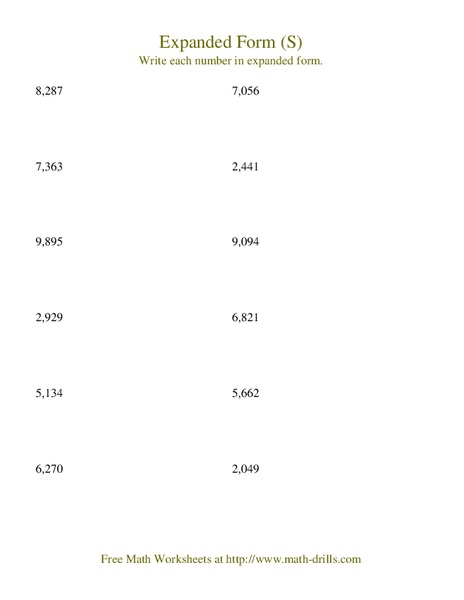 Expanded Form (S) Worksheet