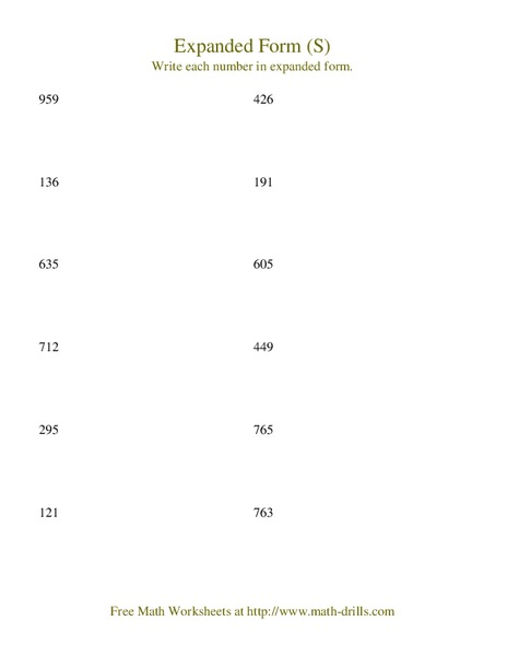 Expanded Form (S) Worksheet