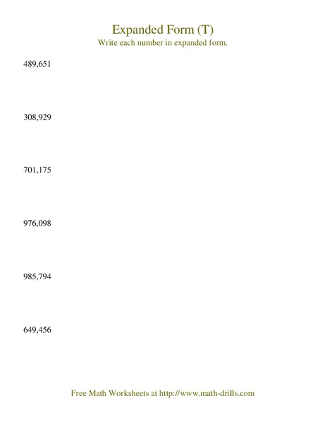 Expanded Form (T) Worksheet