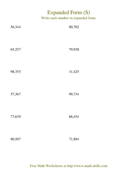 Expanded Form (S) Worksheet