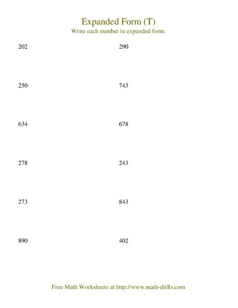 Expanded Form (T) Worksheet