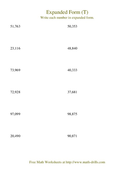 Expanded Form (T) Worksheet