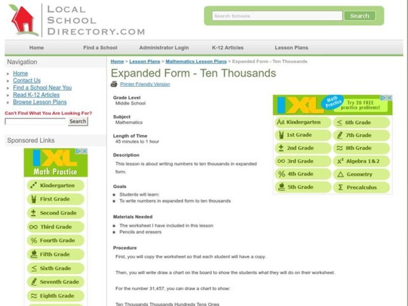 Expanded Form - Ten Thousands Lesson Plan
