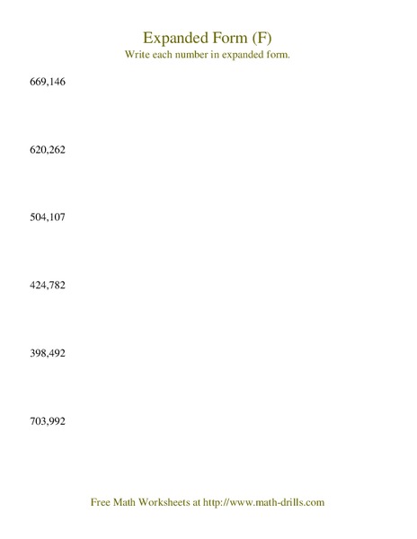 Expanded Form [F] Worksheet
