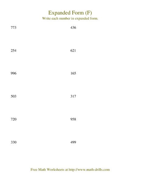 Expanded Form [F] Worksheet