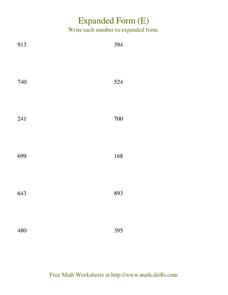 Expanded Form [E] Worksheet