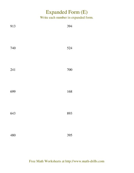 Expanded Form [E] Worksheet