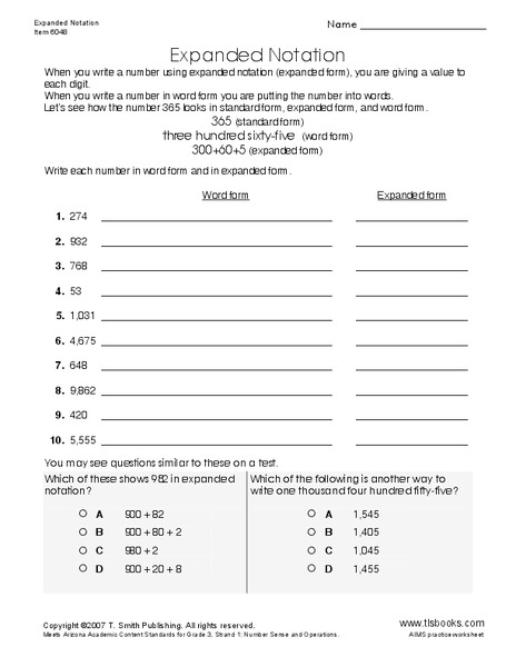 Expanded Notation Worksheet