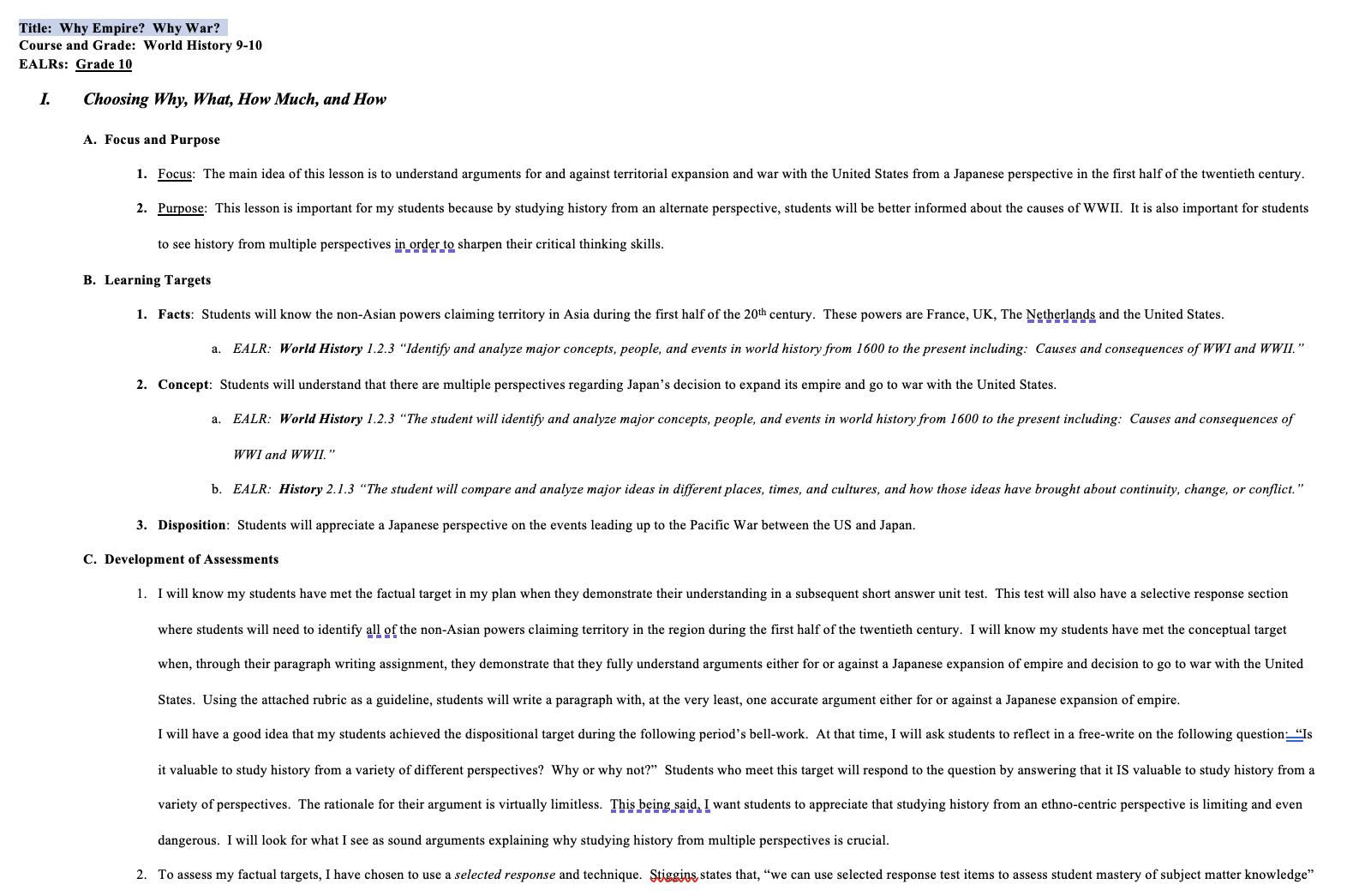 Why Empire?  Why War? Lesson Plan