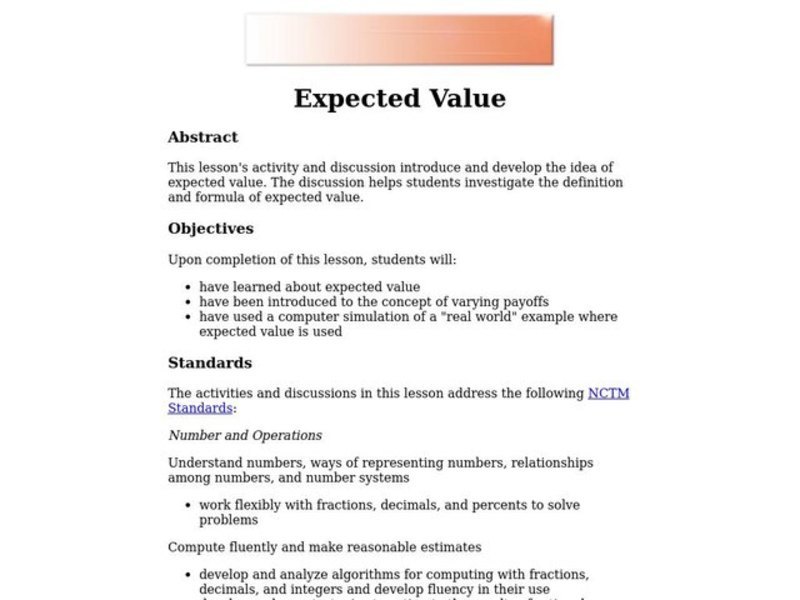 Expected Value Lesson Plan