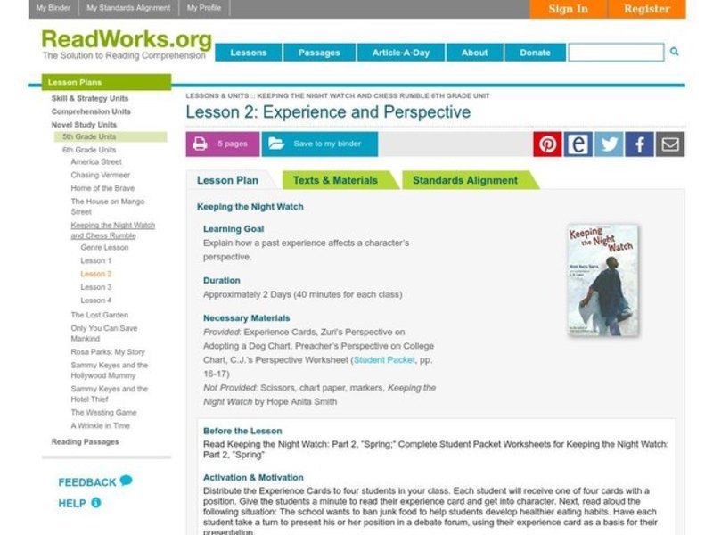 Experience and Perspective Lesson Plan