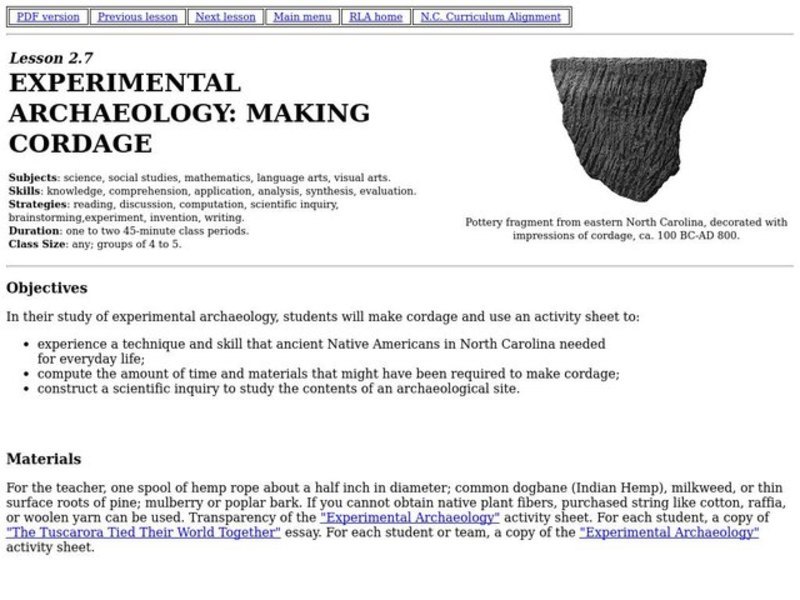 Experimental Archaeology: Making Cordage Lesson Plan