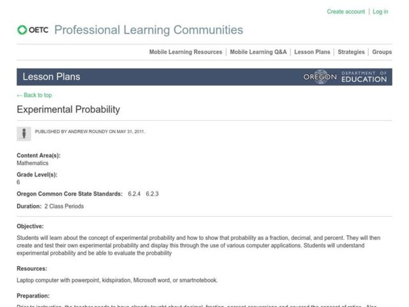 Experimental Probability Lesson Plan