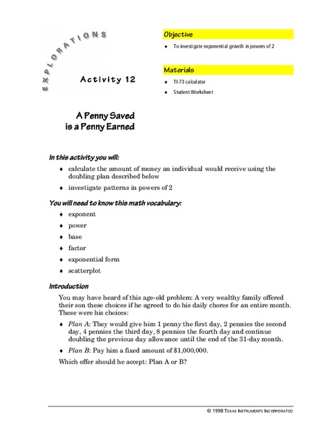 A Penny Saved is a Penny Earned Lesson Plan