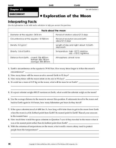 Exploration of the Moon Worksheet