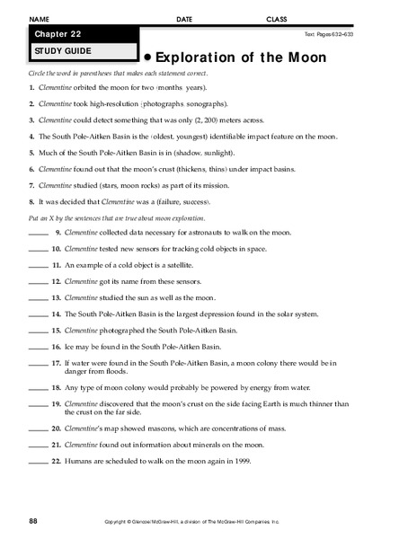Exploration of the Moon Worksheet