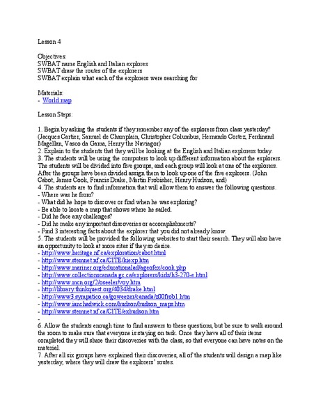 Explorers Lesson Plan