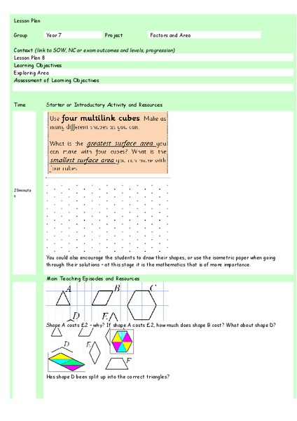 Exploring Area Lesson Plan