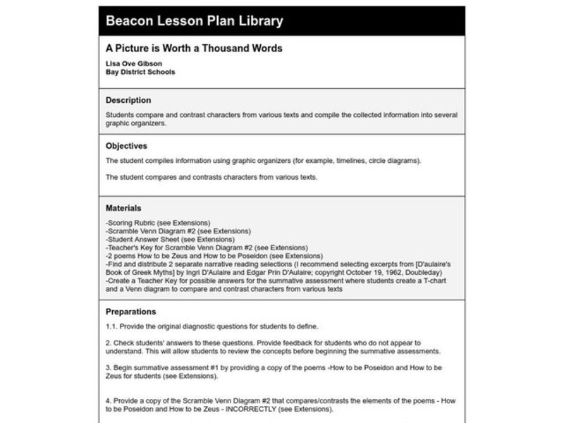 A PICTURE IS WORTH A THOUSAND WORDS Lesson Plan