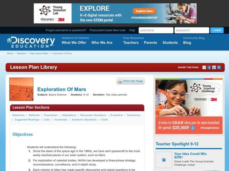 Exploration of Mars Lesson Plan
