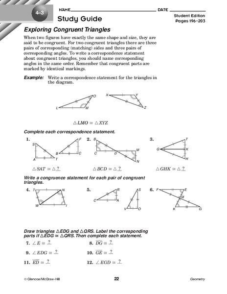 Exploring Congruent Triangles Worksheet