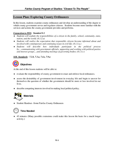 Exploring County Ordinances Lesson Plan