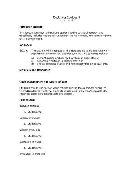 Exploring Ecology Lesson Plan