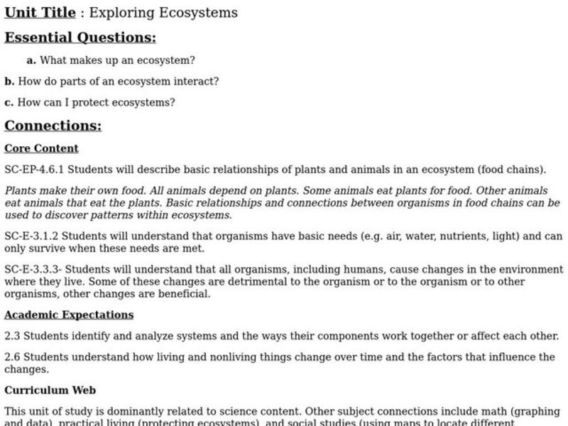 Exploring Ecosystems Lesson Plan