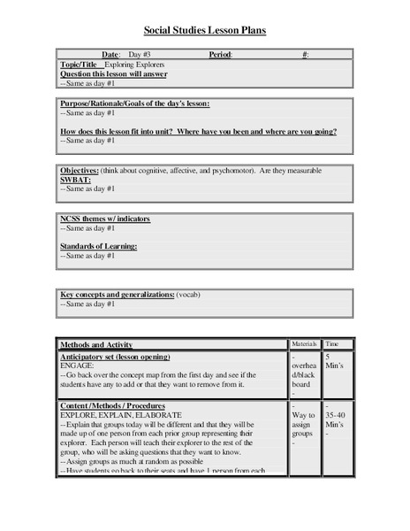 Exploring Explorers Lesson Plan