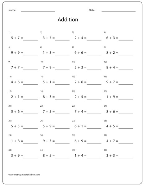 Addition: one digit numbers Worksheet