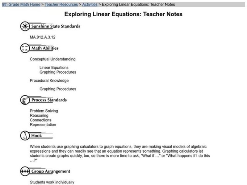 Exploring Linear Equations Lesson Plan