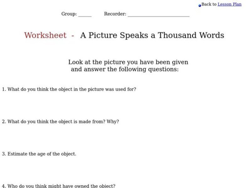 A Picture Speaks a Thousand Words Worksheet