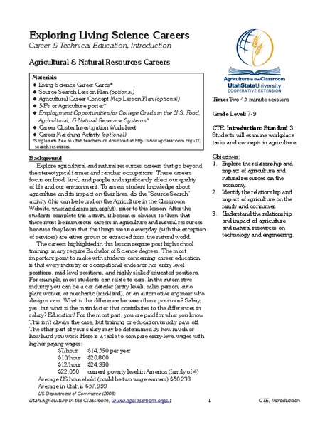 Exploring Living Science Careers Lesson Plan