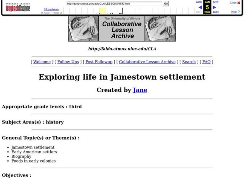 Exploring Life in Jamestown Settlement Lesson Plan