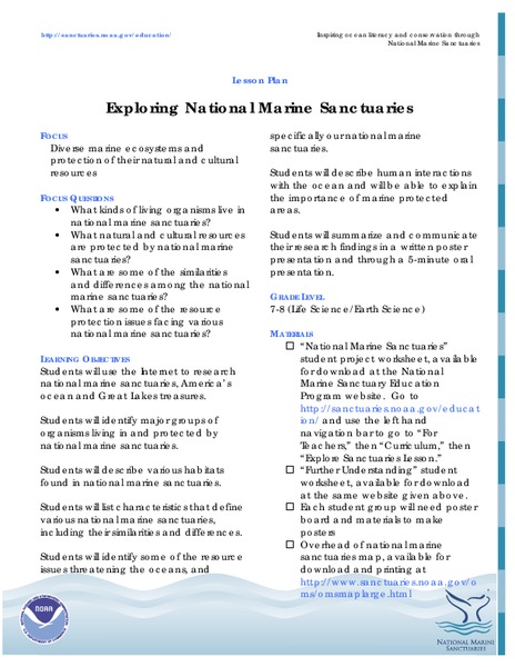 Exploring National Marine Sanctuaries Lesson Plan