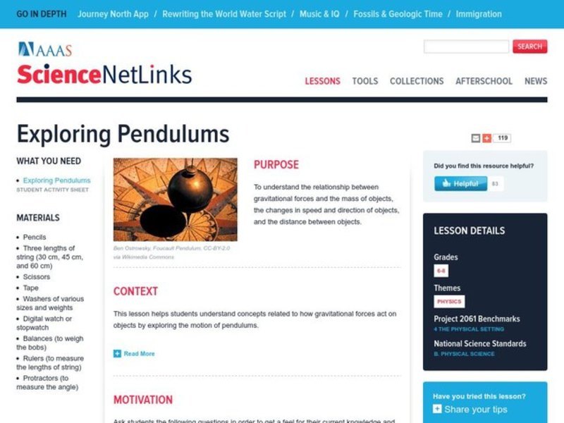 Exploring Pendulums Lesson Plan