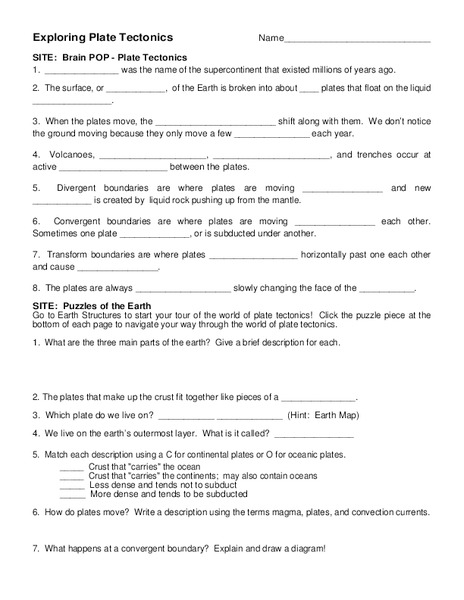 Exploring Plate Tectonics Worksheet