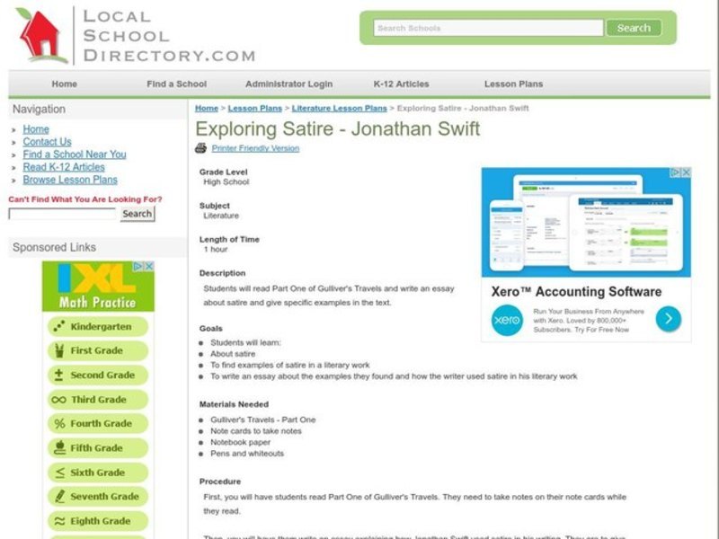 Exploring Satire - Jonathan Swift Lesson Plan