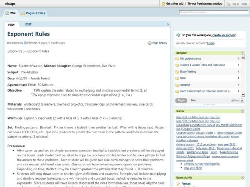 Exponent Rules Lesson Plan