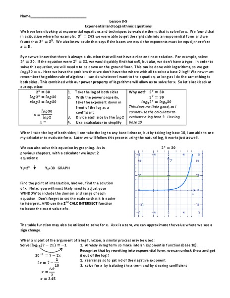 Exponential and Logarithmic Functions Worksheet