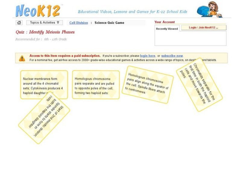 Identify Meiosis Phases Interactive