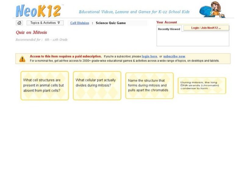 Mitosis Quiz Interactive