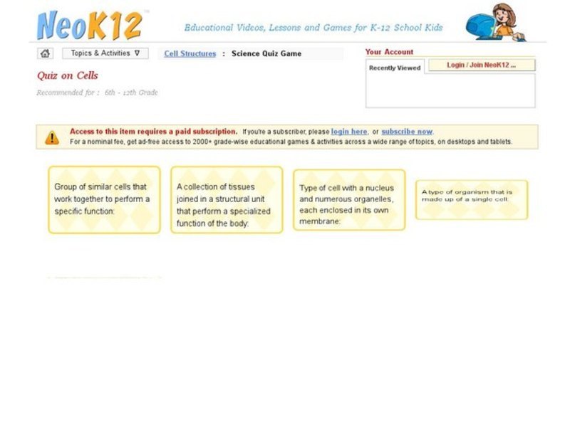 Quiz on Cells Interactive